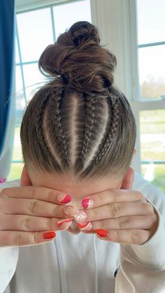 Basketball Hairstyles For Long Hair, Cool Dance Hairstyles, Cool Hairstyles With Braids, Difficult Braided Hairstyles, Volleyball Hair Braids, Cute Vb Hairstyles, Cute Ponytails With Braids, Volleyball Hairstyles For Big Foreheads