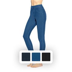 This HUE Denim Legging is a wardrobe essential for everyone that loves the ultimate in comfort and quality. Our Yoga Stretch fabric will ensure that no matter what you are doing throughout the day, these HUE Denim Leggings will feel like an extra layer of skin. With a new wide waistband and high-rise fit, you are guaranteed to be comfortable all day long. The new high-rise comfort waistband is 2'. This is a super soft Denim Legging with real back pockets and jean styling in the front (mock front pockets and fly). It is the perfect pant for work, running errands, or relaxing around the house. The HUE Denim Legging comes in a variety of colors with sizes available from S-XXXL. You can pair them with a Long Sleeve or Short Sleeve Legging Tee when heading our for the day or dress them dow Perfect Pant, Layers Of Skin, Yoga Stretches, High Rise Denim, Denim Leggings, Bottom Clothes, Wide Waistband, Running Errands, Wardrobe Essentials