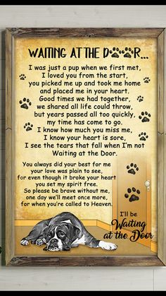 a dog's poem with paw prints on it and an image of a dog laying down