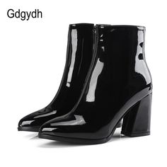 Brand Name: GdgydhHeel Type: Hoof HeelsBoot Type: BasicOrigin: CN(Origin)Upper Material: Patent LeatherBoot Height: ANKLEStyle: sexyis_handmade: YesFashion Element: PlatformPattern Type: SolidModel Number: GdgydhDepartment Name: AdultLining Material: PUShaft Material: PUToe Shape: Round ToeSeason: Spring/AutumnItem Type: BootsInsole Material: PUOutsole Material: RubberHeel Height: High (5cm-8cm)With Platforms: YesPlatform Height: 0-3cmClosure Type: ZIPFit: Fits true to size, take your normal siz Spring Shoes Women, Boots Fall Ankle, Pointed Toe Ankle Boots, Punk Shoes, Popular Boots, Spring Boots, Leather Boots Heels, Boots For Short Women, Patent Leather Boots