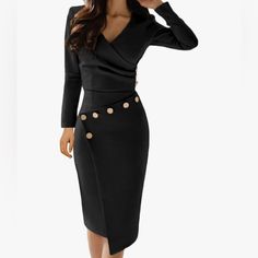 Beautiful Lrady Women's Deep V Neck Casual Work Bodycon Cocktail Party Pencil Midi Dresses. Size L Available (New With Tags) Fitted Mini Dress For Office Party, Evening Long Sleeve Bodycon Office Dress, Black Sheath Office Dresses, Long Sleeve Formal Bodycon Evening Dress, Black Sheath Dresses For Office, Long Sleeve Bodycon Dress For Evening Office Wear, Office-style Long Sleeve Bodycon Dress, Sheath Dress For Night Out, Office Lady Style, Fitted Office Lady Midi Dress For Party