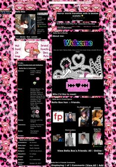 a pink and black web page with pictures on it