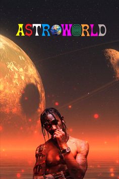 a man with dreadlocks standing in front of planets