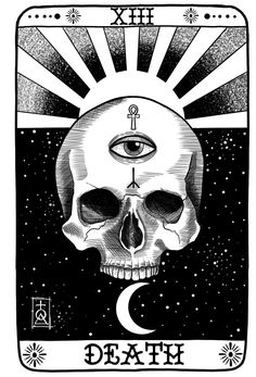 a black and white drawing of a skull with an all seeing eye on it