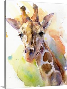 a watercolor painting of a giraffe's head