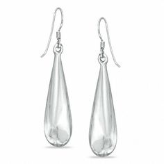 Simple, sweet and shimmering, these teardrop-shaped drop earrings are a great look anytime. Fashioned in sterling silver, each slightly puffed elongated teardrop drop is finished with a polished shine and suspends from a French wire back. Sterling Silver Teardrop Earrings With Shiny Finish, Sterling Silver Long Drop Teardrop Earrings For Formal Occasions, Modern Silver Teardrop Earrings, Modern Sterling Silver Long Drop Teardrop Earrings, Silver Long Drop Teardrop Earrings, Modern Hypoallergenic Drop Teardrop Earrings, Modern Hypoallergenic Teardrop Drop Earrings, Silver Pear-shaped Teardrop Earrings With Pearl Drop, Formal Teardrop Earrings With Shiny Finish