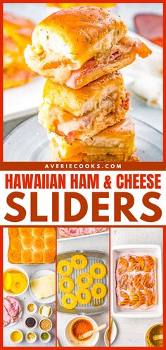 An easy game day recipe for a crowd! Your Super Bowl party food ideas must have these Hawaiian roll ham and swiss sliders. With the addition of grilled pineapple, these Hawaiian Ham and Cheese Sliders are irresistible! Ham And Pineapple Sliders, Pineapple Sliders, Hawaiian Ham Sliders, Hawaiian Ham And Cheese Sliders, Ginger Marinade, Hawaiian Ham, Sliders Recipes Hawaiian Rolls, Ham And Pineapple, Ham And Swiss Sliders