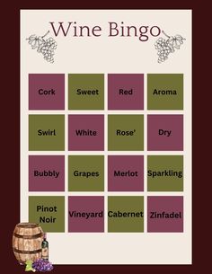 a wine poster with the words wine bingo on it