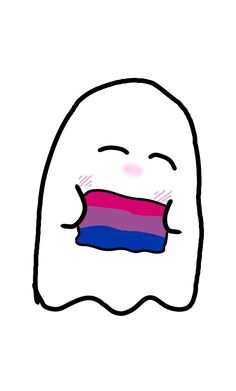 a drawing of a white ghost with a pink, blue and purple stripe on it's chest