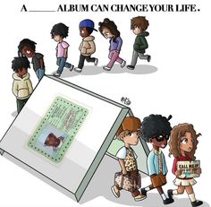 an album can change your life with people walking around it, and there is no image on the cover