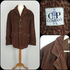 "CP Company Sportswear coat/jacket in brown 100% cotton corduroy  Unsure of decade but looks 90s in style  Size label says 52, this is EU/UK 42\" Chest. Measurements when laid flat Underarm to underarm approx 25½\" Length from shoulder to hem approx 31½\" Sleeve from shoulder to cuff approx 25\" Underarm to cuff approx 18\". Across top of shoulders seam to seam approx 21\"" Brown Cotton Blazer With Patch Pockets, Brown Cotton Sport Coat With Pockets, Brown Long-sleeved Cotton Sport Coat, Brown Cotton Long Sleeve Sport Coat, Brown Cotton Sport Coat, Brown Cotton Sport Coat For Work, Brown Single-breasted Cotton Blazer, Brown Single Breasted Cotton Sport Coat, Brown Single-breasted Corduroy Outerwear