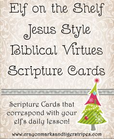 a christmas card with the words, elf on the shelf jesus style biblical virtus script