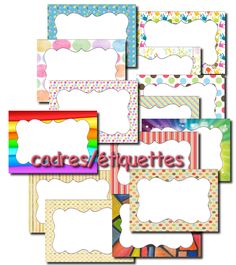 several colorful frames with polka dots and stripes on them, all lined up in different colors