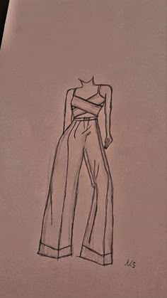 a drawing of a woman's jumpsuit on a piece of paper