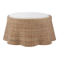 Measuring 41" W x 41" D x 19" H, this stunning piece combines natural beauty with functional design, making it a perfect centerpiece for any room.  Crafted with high-quality rattan, this round stool features a charming natural finish that adds a warm and inviting vibe to your decor and has a round arctic white upholstered cushion. The round shape and delicate curves create a sophisticated draped silhouette, making it an eye-catching addition to your living room, sunroom, or patio.  Ideal for hosting guests or enjoying a cozy evening at home, this versatile seat seamlessly complements any decor style. Brand new and ready to enhance your space, this piece is the perfect blend of beauty and practicality.  Dimensions: 41" W x 41" D x 19" H