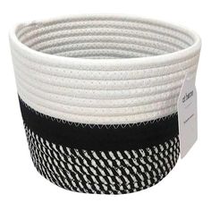 a black and white basket is shown with a price tag on it's side