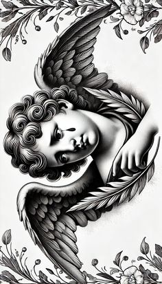 Fallen Angel Drawing, Guardian Angel Tattoo Designs, Half Sleeve Tattoo Stencils, Full Back Tattoo, Cupid Tattoo, Angel Wings Illustration, Cherub Tattoo, Angel Tattoos, Greek Mythology Tattoos