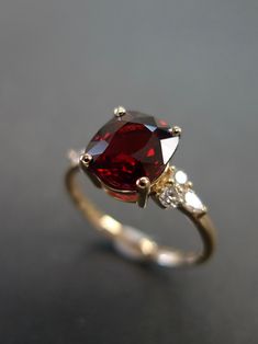 Unique Engagement, Spinel Ring, Natural Gemstones, Pear Diamond Ring, Red Spinel Ring, Unique Gift, Diamond engagement, August Birthstone Ruby Red Wedding Ring, Elegant Red Gemstone Rings, Timeless Red Ring With Center Stone, Unique Red Rings With Accent Stones, Elegant Red Rings With Stones, Red Spinel Ring, Red Diamond Ring, Lucky Ring, Spinel Engagement Rings