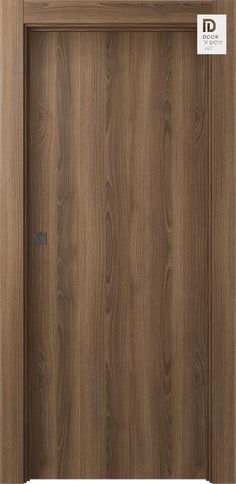 a wooden door with a metal handle on the front and side panel, which is made out of wood