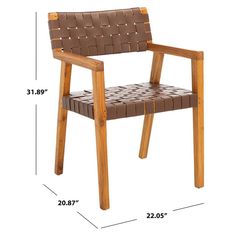 a wooden chair with measurements for the back and armrests to fit into it