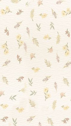 a white wallpaper with flowers and leaves on the back ground, in pastel colors