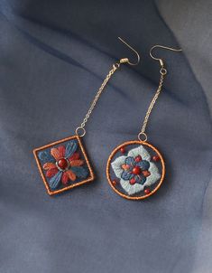 DIY Embroidery Earrings Gift (Including DIY materials) — Obiono Diy Embroidery Earrings, Textile Earrings, Embroidery Earrings, Fiber Jewelry, Embroidery Gifts, The Cloth, 자수 디자인, Hand Embroidery Art, Flower Embroidery Designs