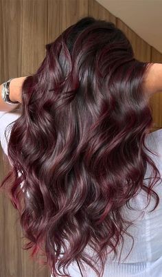 Red Cherry Highlights, Dark Red Hair On Dark Brown Hair, Cherry Brown Hair Color With Highlights, Cherry Brown Highlights In Brown Hair, Brown Hair Cherry Highlights, Cherry Balayage Brunettes, Cherry Brown Hair With Blonde Highlights, Black Cherry Hair Balayage, Cherry Lowlights In Brown Hair