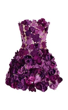 Strapless Satin Orchid Embroidered Cocktail Dress By Oscar De La Renta | Moda Operandi Exhibition Outfit, Embroidered Cocktail Dress, Skirt Shapewear, Hair Fragrance, Glam Dresses, Dress Jewelry, The Purple, Fancy Dresses, Long Sleeve Maxi Dress