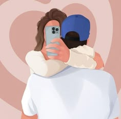 a person taking a selfie with a cell phone in front of their face while holding onto another person's shoulder