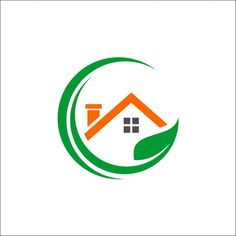 a house and leaf logo with the letter c in green, orange and white colors