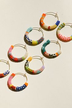 Cuerda One of a Kind Hoop Earrings Earrings Kisiwa Diy Earrings, Idee Cricut, Brick Stitch Earrings, Beaded Accessories, Beaded Hoop Earrings, Beaded Hoops, Handmade Gold, Bead Jewellery, Bijoux Diy