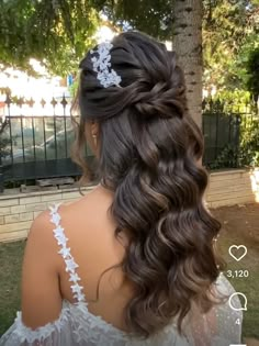 Wavy hair with braid half up Tiara With Braid, Greek Bridal Hair, Hairstyles With A Crown Half Up, Debut Hairstyles Debutante, Hairstyles With Crown Tiaras Quinceanera, Half Up Half Down Wedding Hair Long Straight, Soft Curls Aesthetic, Wedding Hair With Tiara And Veil Half Up, Bridal Hair Tiara Half Up