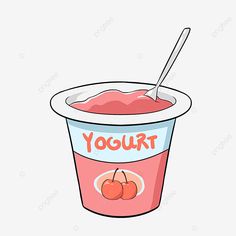 yogurt in a cup with two cherries on top, cartoon, food png and psd