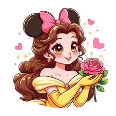 a cartoon character holding a rose in her hand