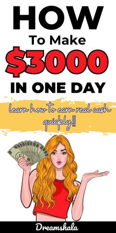 a woman holding money in her hand with the words how to make $ 500 in one day