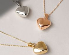 Gift Shiny Puffed Gold Heart Necklace 14K Solid Gold Charm - Etsy Australia Love Pendant Necklace, Heart Pendent Designs Gold, Puffed Heart Necklace, Pendent Gold, Silver Bracelet Designs, Heart Necklace Gold, Heart Pendent, Solid Gold Charms, Heart Pendants