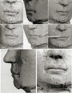 multiple images of the face of a person with different angles and facial markings on it