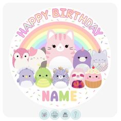 a birthday card with cats and cupcakes on the front, rainbow in the background