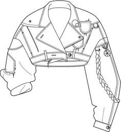 a drawing of a jacket with buttons on the front and back, in black and white