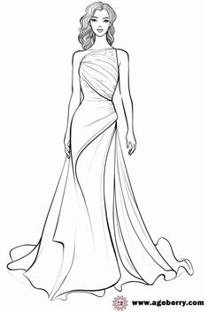 a line drawing of a woman in a long dress with her hand on her hip