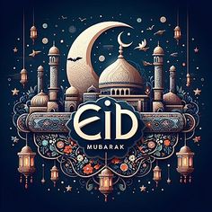 the eid mubarak logo on a dark background