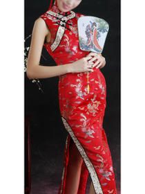 Dragon and Phenix Sleeveless Long Qi Pao (Cheongsam) Traditional Chinese Dress Cheongsam, Modern Chinese Wedding Dress, Chinese Cheongsam Dress, Qipao Wedding, Qi Pao, Chinese Clothes, Red Wedding Dress, Chinese Wedding Dress