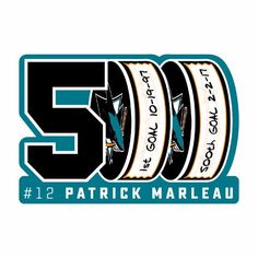 the logo for patrick marleau's 50th anniversary celebration is shown in this image