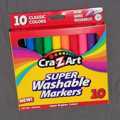 a box of cra - z - art super washable markers with 10 colors