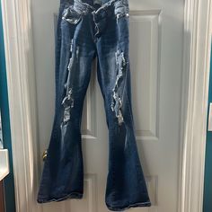 Medium Wash Low Rise Ripped Flare Jeans. Only Been Worn Once, Almost Brand New. Size 7 Ripped Flare Jeans, Jeans Color, Colored Jeans, Flare Jeans, Low Rise, Wide Leg, Color Blue, Dress Outfits, Women Jeans