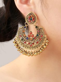 Multicolor Vacation   Zinc Alloy  Dangle Embellished   Jewelry Bell Decor, Indian Accessories, Casual Earrings, Indian Jewelry Sets, Indian Earrings, Jhumka Earrings, Fashion Jewelry Earrings, Watches Women Fashion, Antique Earrings