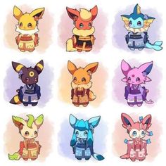 the pokemon characters are all different colors and sizes, but there is no image to describe