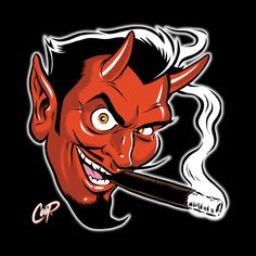 Smoking Devil Men's T-Shirt by The Art of Coop Rockabilly Artwork, Rockabilly Art, Biker Art, Garage Art, Lowbrow Art, Graffiti Drawing, Nose Art, Creepy Cute, Drawing Artwork