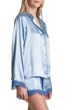 Night Wears Pajamas, Vintage Pajamas Aesthetic, Feminine Pajamas, Satin Night Suits, Sleepwear Ideas, Lace Trim Long Sleeve, Rosie Huntington Whiteley Style, Night Wear Dress, Pajamas Aesthetic