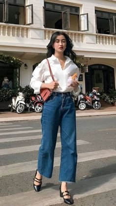 Marry Jane Shoes Outfits, Marry Jane Outfits, Ways To Style Baggy Jeans, Coat Ootd, Style Baggy Jeans, Marry Jane, Summer Workwear, Classic Style Outfits